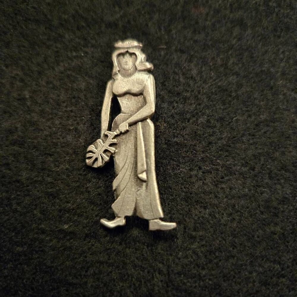 Vintage Metzke Pewter Girl with leaf Pin Brooch
